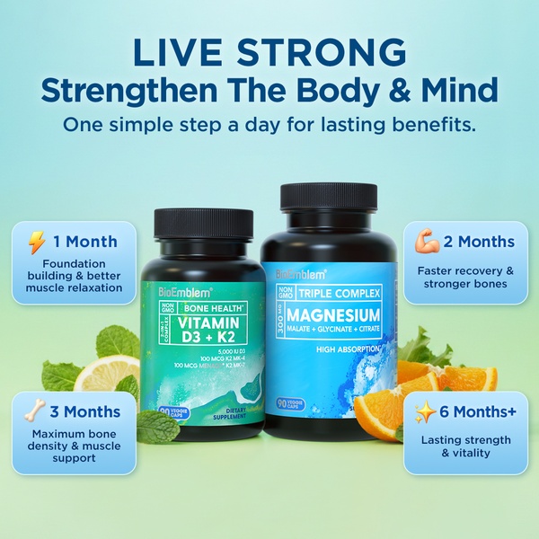 A 1:1 format ad showcasing a dietary supplement duo, visually breaking down results into a clear 1 to 6-month growth timeline.